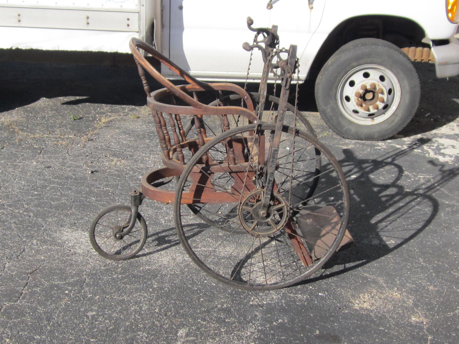 Antique Hand Crank & Chain Driven Wheelchair / Unique & Unusual